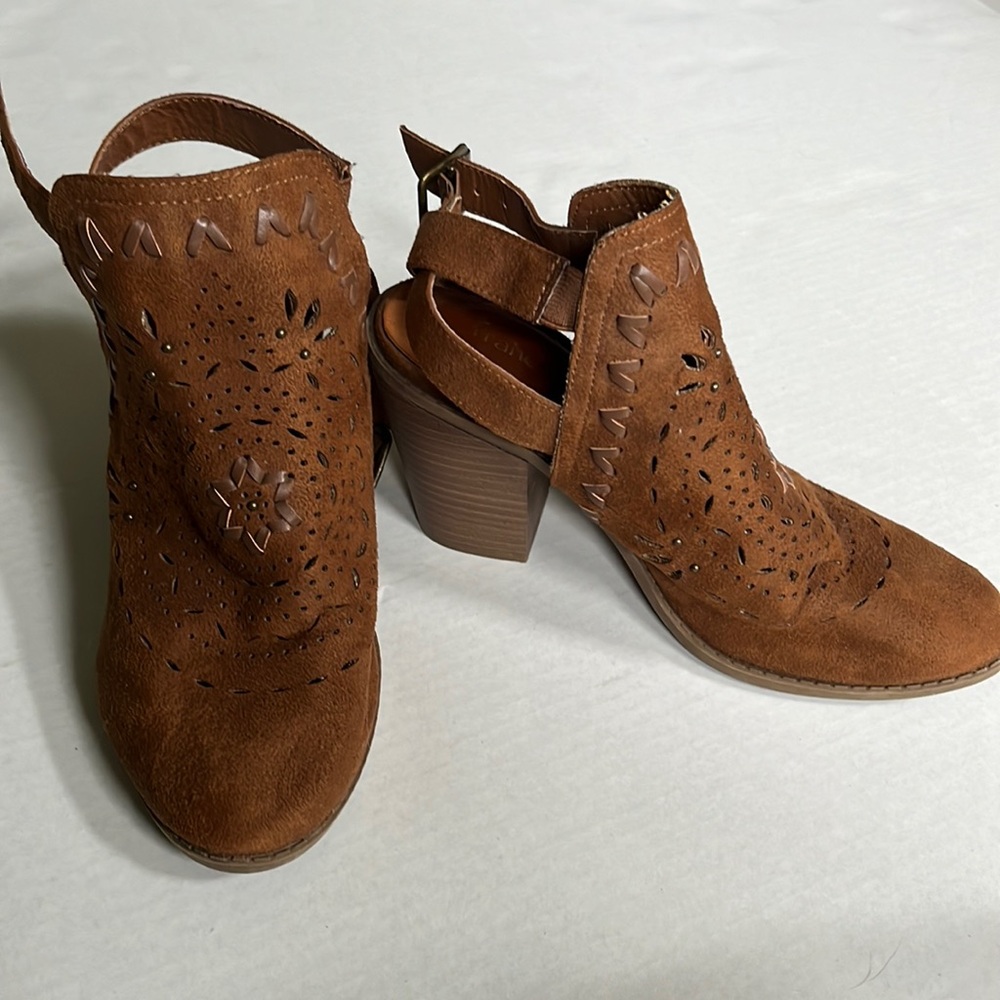 Chunky open heeled booties